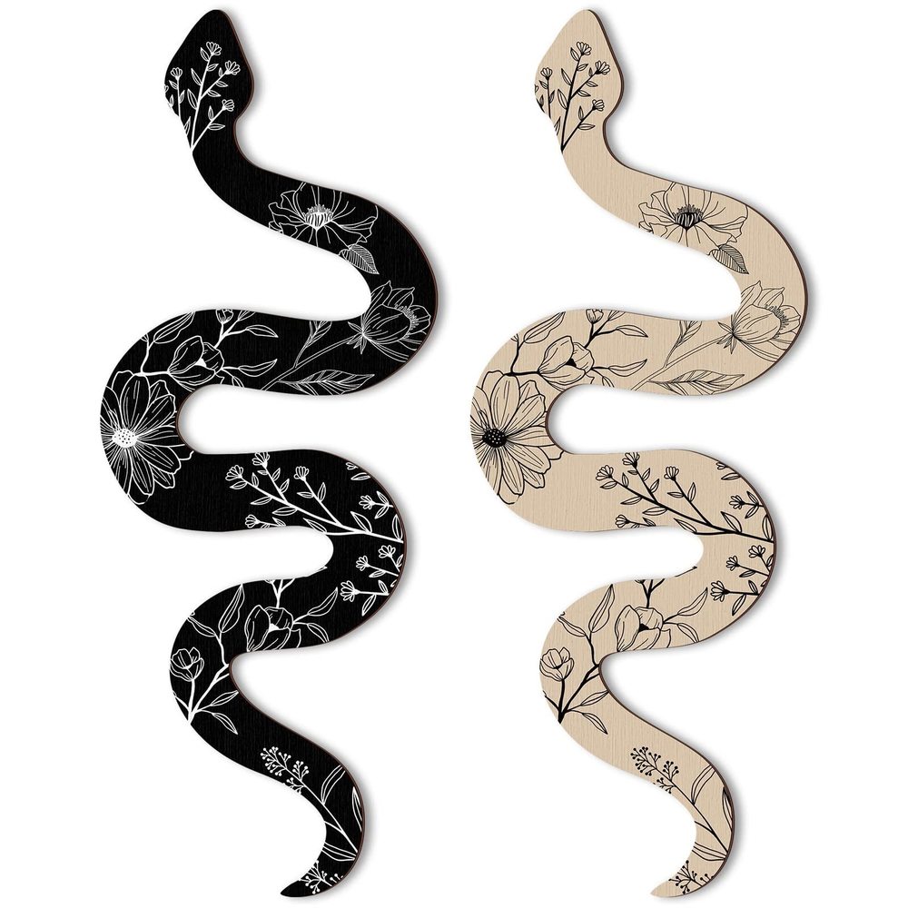 Set Of 2 Earthy Room Wall Decor Boho Witchy Wooden Snake Decor Natural❤️